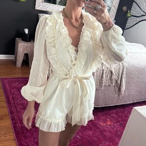 Fashion Nova Cream Ruffle Romper